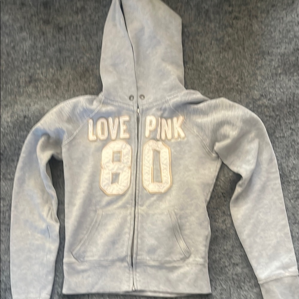 PINK Victoria's Secret Gray Zip-Up Hoodie Sweatshirt